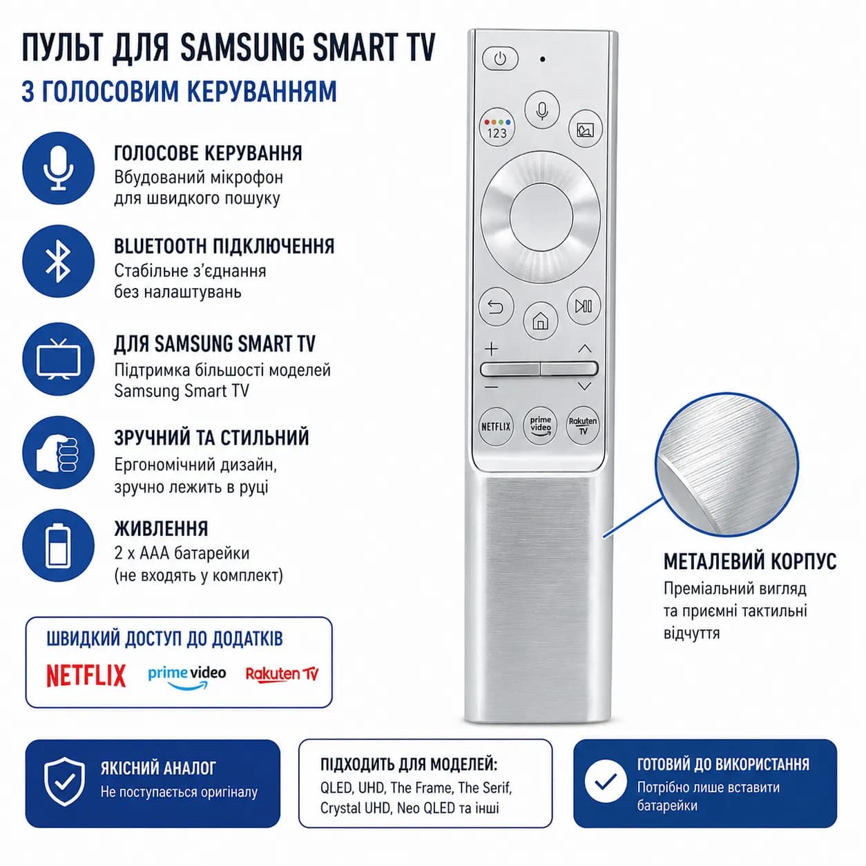 Універсальний пульт BN59-01328A для SAMSUNG SMART TV (з мікрофоном) в металевому корпусі thumbnail 2