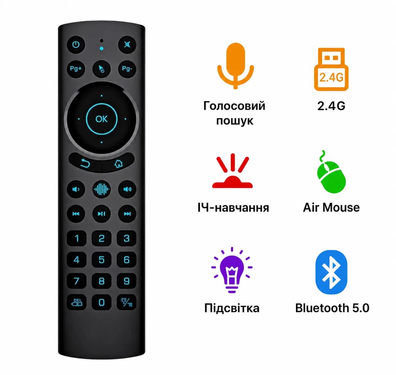 Пульт Аеромиша G20S Pro з голосовим керуванням, Bluetooth 5.0, 2.4G USB-приймачем і підсвіткою для Android TV Box та Smart TV thumbnail 2