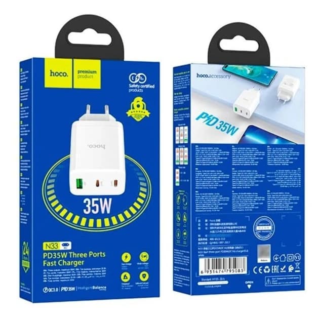Мережевий зарядний пристрій (МЗП) Hoco N33 Start PD35W (2C/1A) White