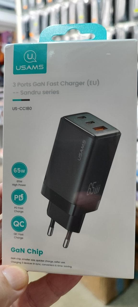 Зарядний пристрій Usams GaN Chip 65W (2 Type-С+USB) thumbnail 4