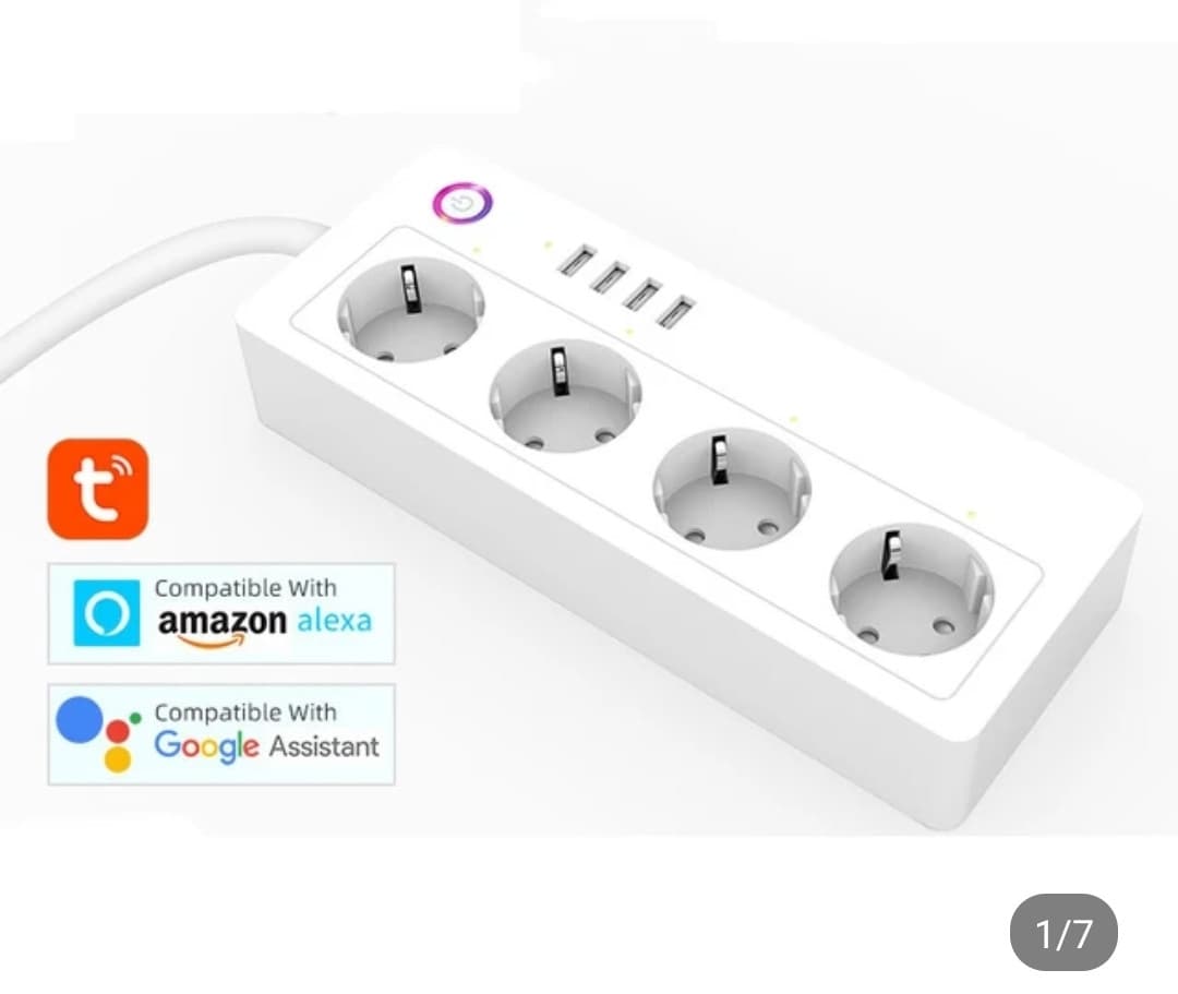 Мережевий фільтр TUYA Smart 1.8м, 16A, 4 розетки, 4xUSB, з вимикачем thumbnail 2