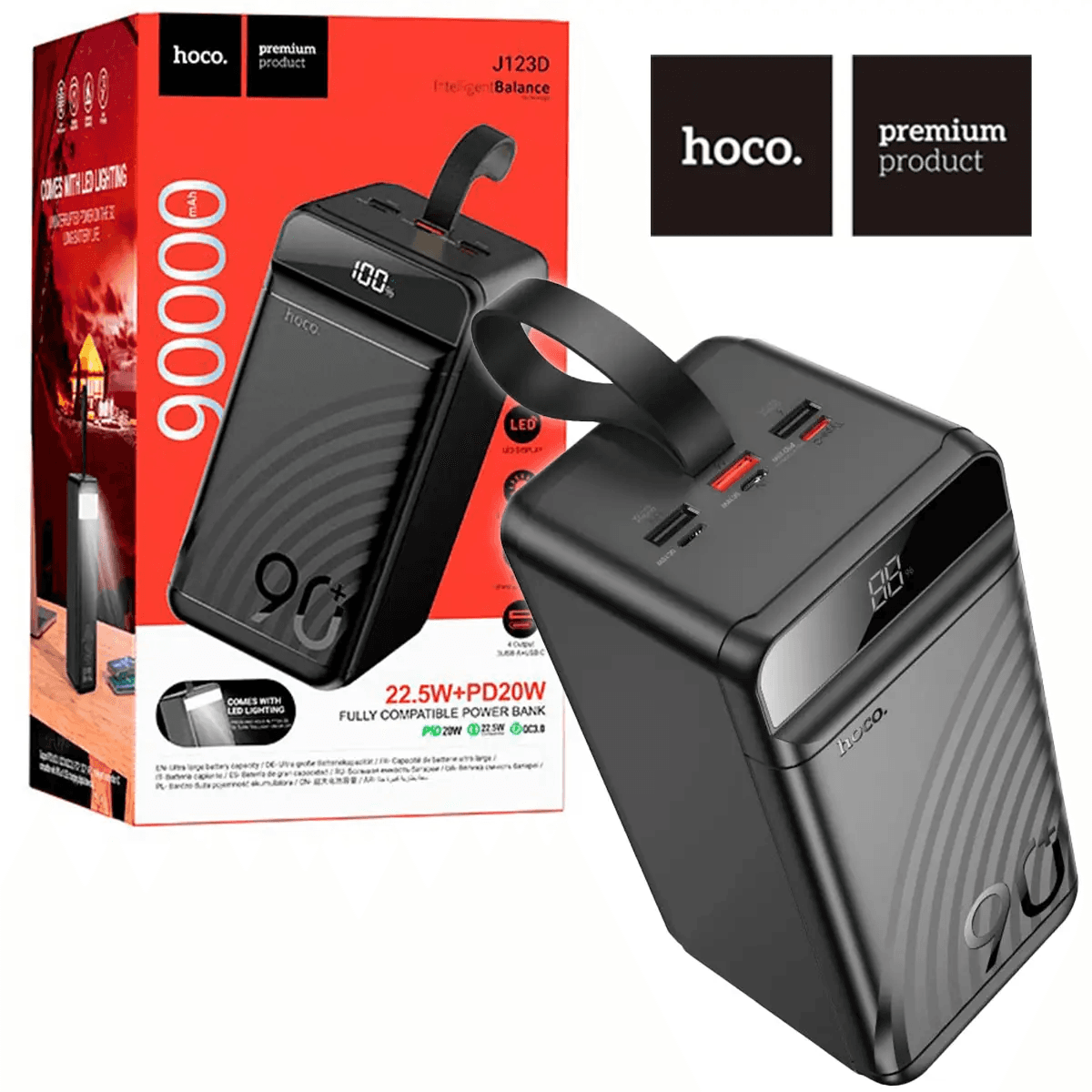 Повербанк 90000mAh 22.5W Hoco J123D ліхтар УМБ power bank швидка зарядка портативний акумулятор потужний