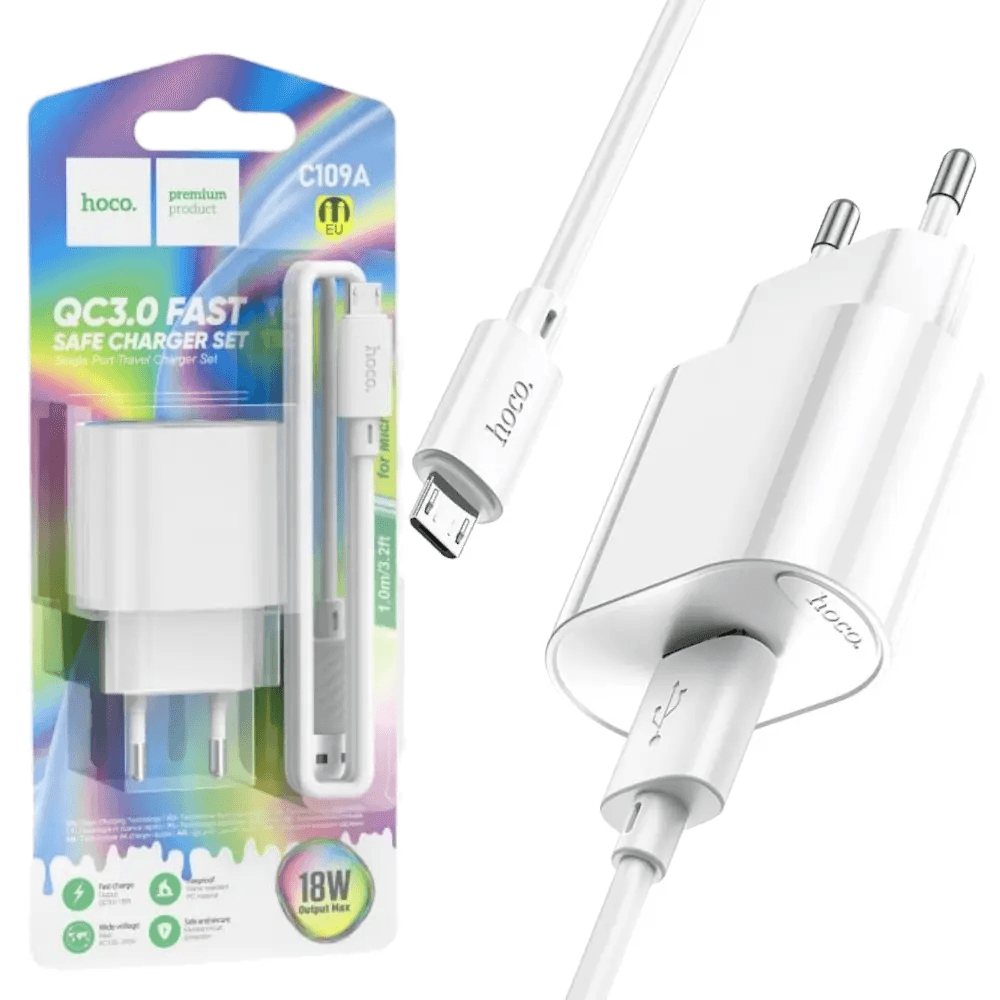 Мережевий зарядний пристрій Hoco C109A 18w QC3.0 home charger white