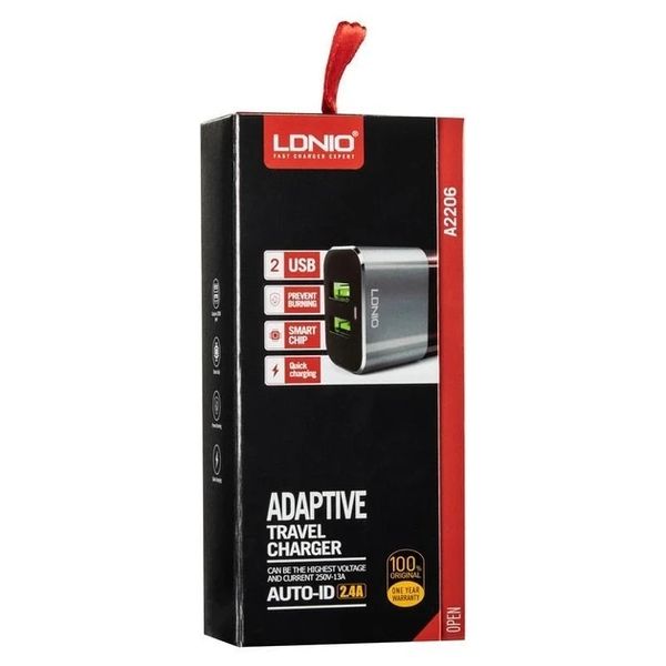 Зарядное устройство 2USB LDNIO (2.4A) Black/Grey + Cable MicroUSB (DL-A2206) 71 фото