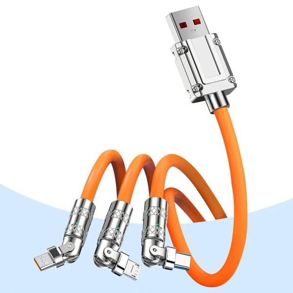 USB-кабель для быстрой зарядки, 1,2 м, 120 Вт, MicroUSB. Type-C.lightening 3 в 1,с поворотом на 180° 6579-0 фото