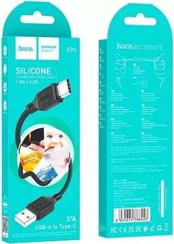 Кабель USB Hoco X90 Cool Silicone 3A USB Type-C Cable Black 00987 фото